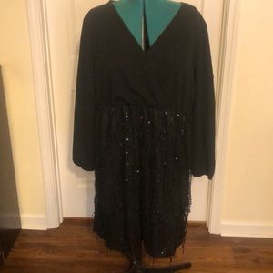 BloomChic Solid Black Patchwork Wrap Dress 4XL/26